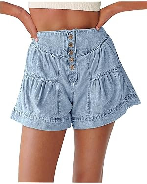 Cicy Bell Womens Summer Flowy Jean Shorts Button Up High Waisted Wide Leg Denim Skort with Pocket... | Amazon (US)