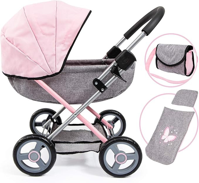 Bayer: 4-in-1 Toy Baby Doll Pram Stroller Cosy Set - Dolls Up to 18" (Pink/Grey) | Baby Dolls | P... | Amazon (US)