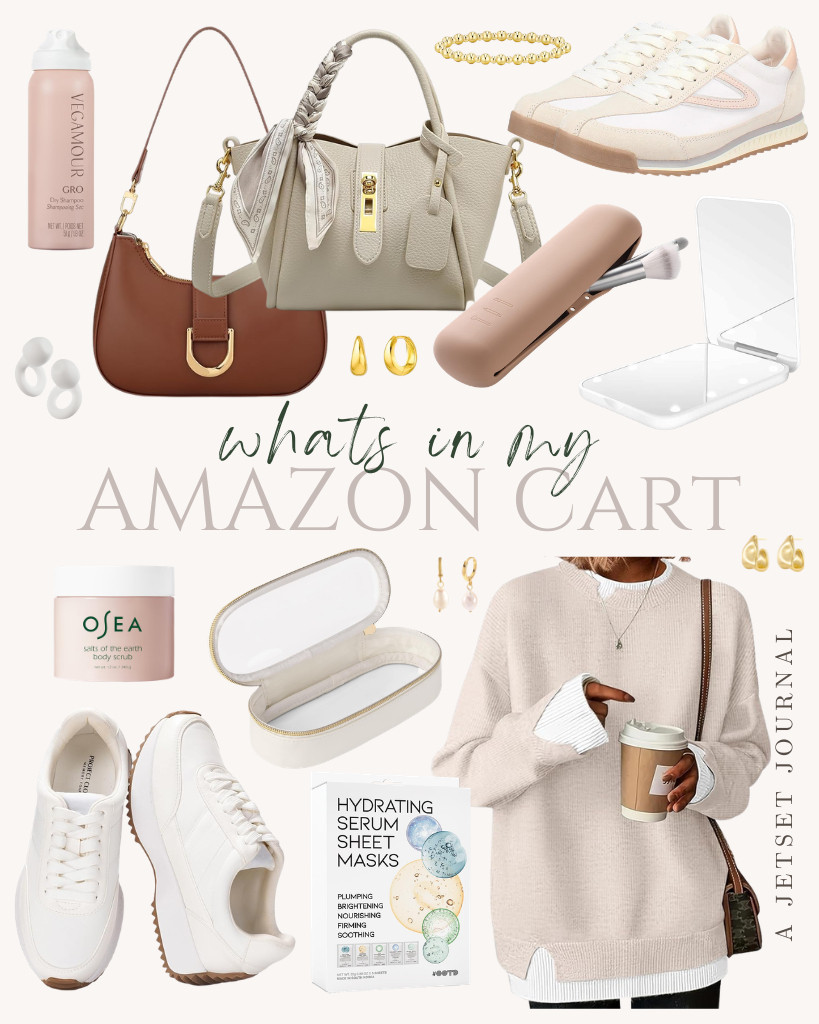 Time for the great reveal of what’s in my Amazon cart this week.

If you are planning a trip soon, there are some travel essentials in my cart, like these makeup brush holders, noise-reducing earbuds, and an LED pocket mirror. I also have this Disarmer pullover sweater that you can wear over your outfit whenever the temperature gets a bit chilly. 

 #LTKSeasonal #LTKSaleAlert #LTKTravel