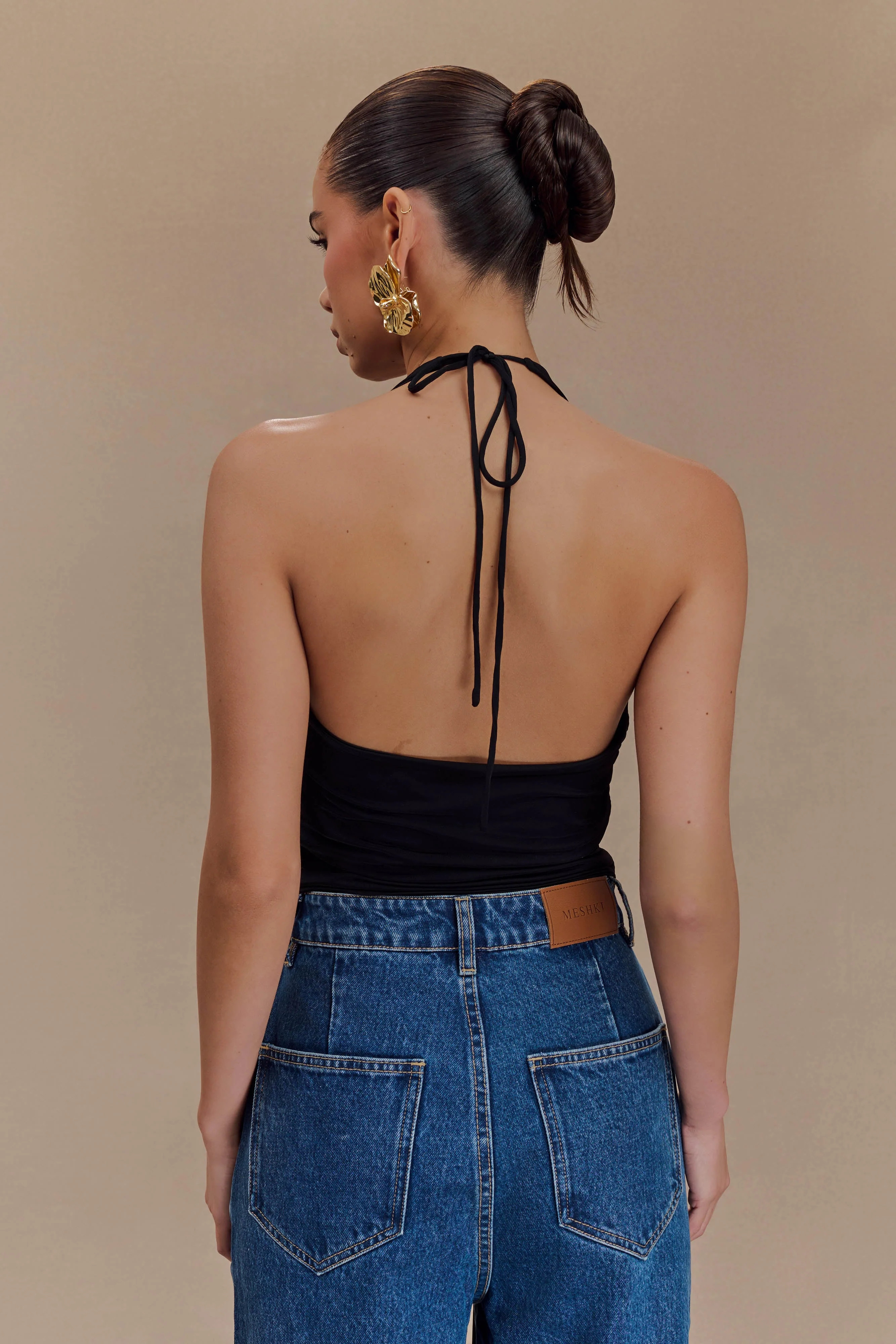 Tyla Draped Slinky Halter Top - Black | Meshki (APAC)