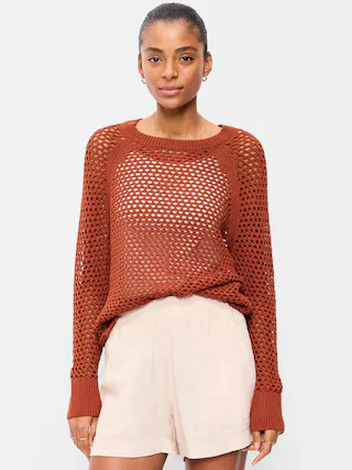 Seaside Cotton Open-Knit Raglan Sweater | Old Navy (US)