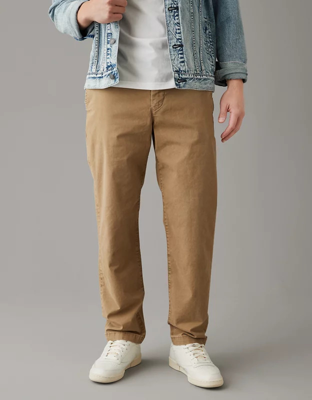 AE Flex Relaxed Straight Lived-In Khaki Pant | American Eagle Outfitters (US & CA)