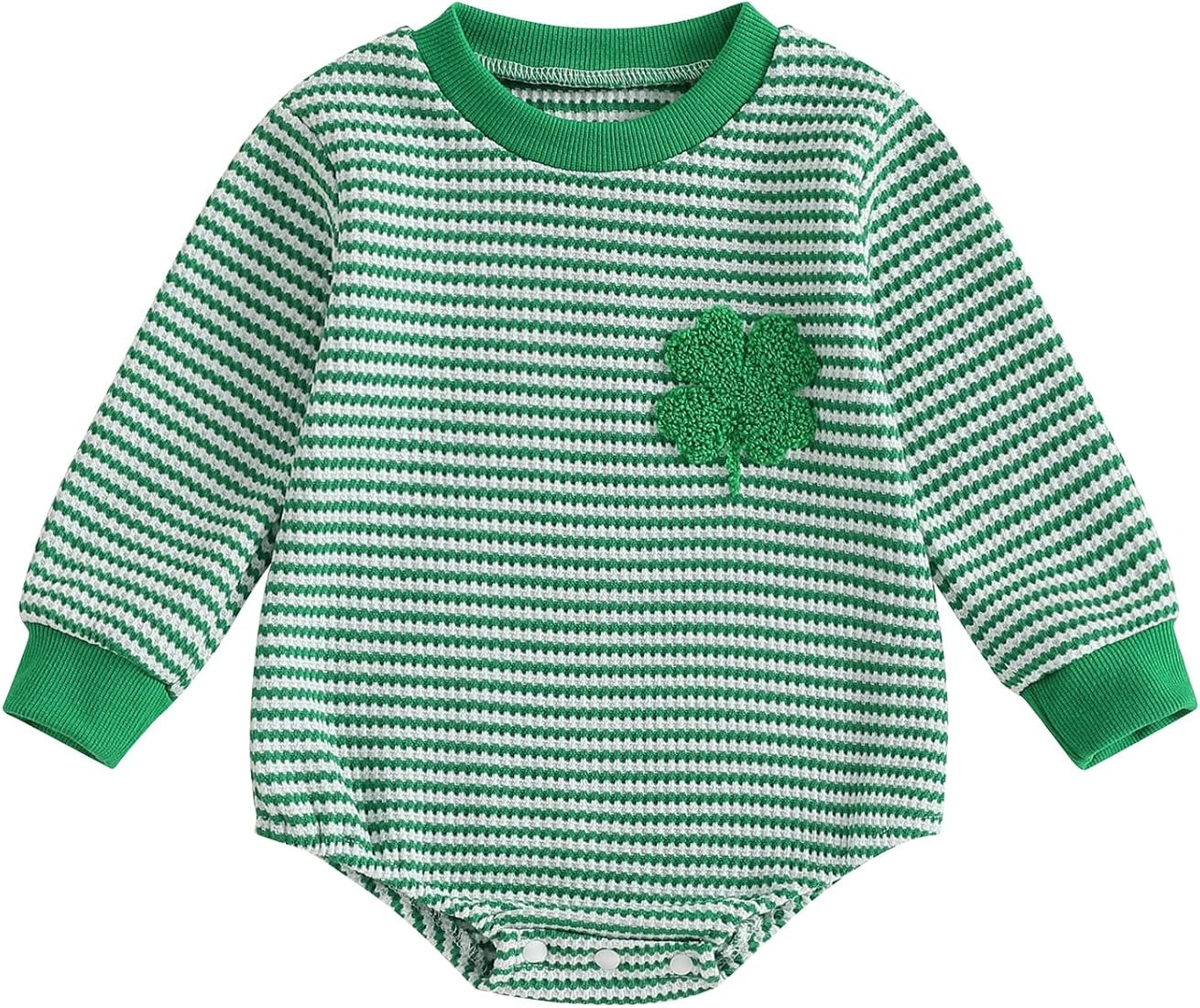 VISGOGO Valentine's Day Baby Sweatshirt Romper Striped Heart/Clover Waffle St.Patrick Day Long Sl... | Amazon (US)