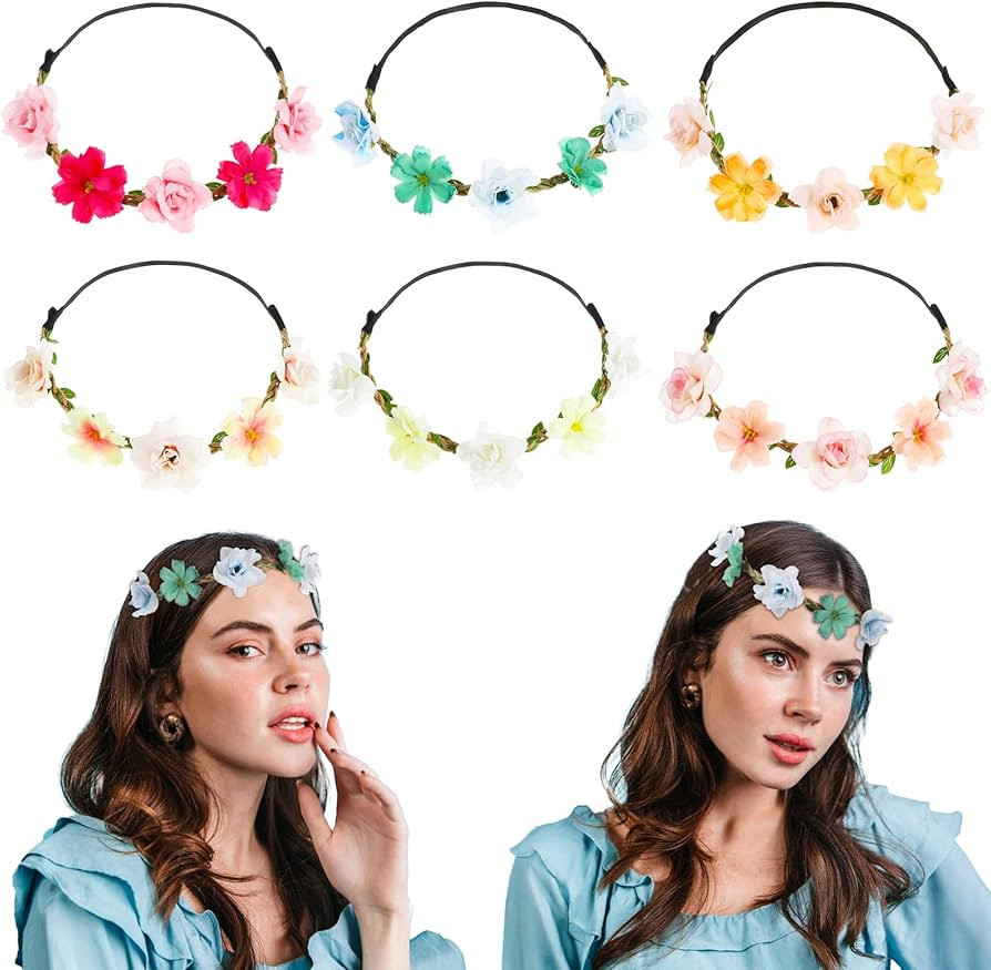 6Pcs Flower Crown for Women Girl, Fairy Bridal Crown Headbands Headpiece, Boho Floral Hair Wreath... | Amazon (US)