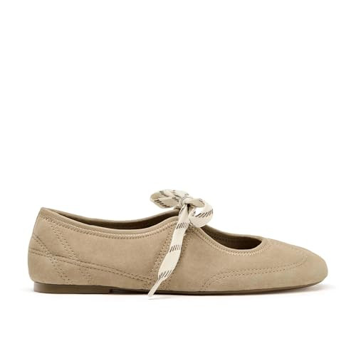 DOEYG Suede Ballet Flats Shoes for Women Lace up Ballerinas Round Toe Mary Jane Flats Dressy Casual Comfortable Cute Shoes Brown Size 9 | Amazon (US)