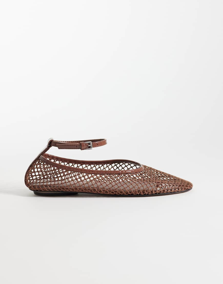 Mango woven ankle tie flat shoe in brown | ASOS (Global)