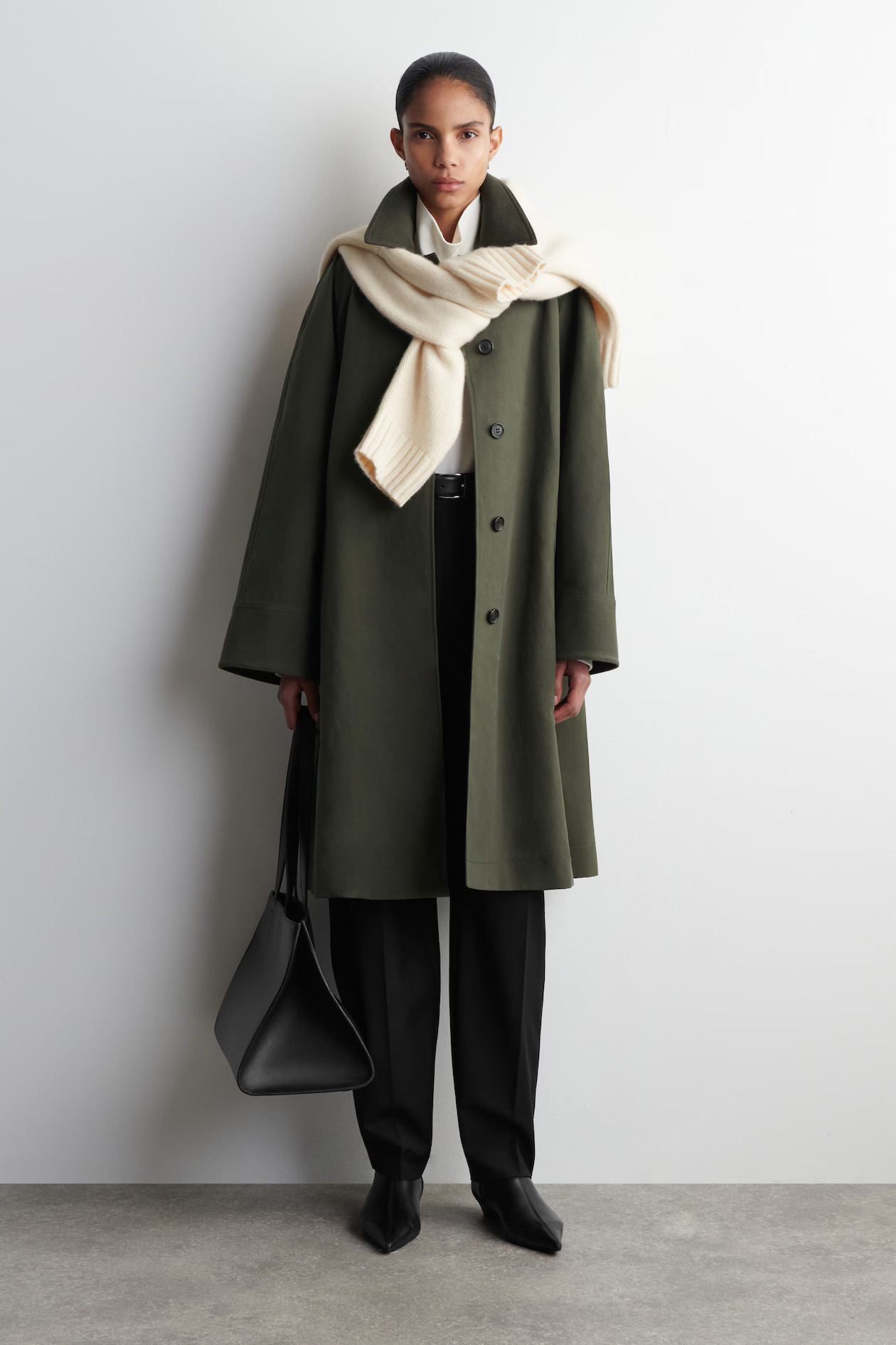 WOOL-TRIMMED LONG CAR COAT - DARK KHAKI | COS GB | COS UK