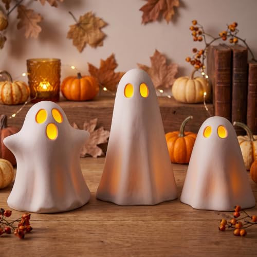 LemonRoad 3 Pcs Halloween Terracotta Ghost Decor Indoor Tealight Holder | Amazon (US)