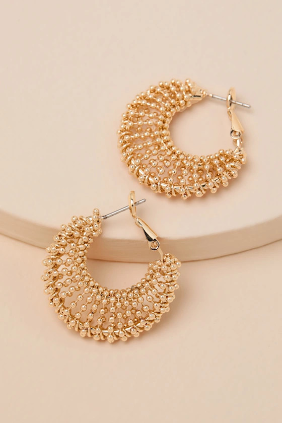 Opulent Gold Beaded Hoop Earrings | Lulus