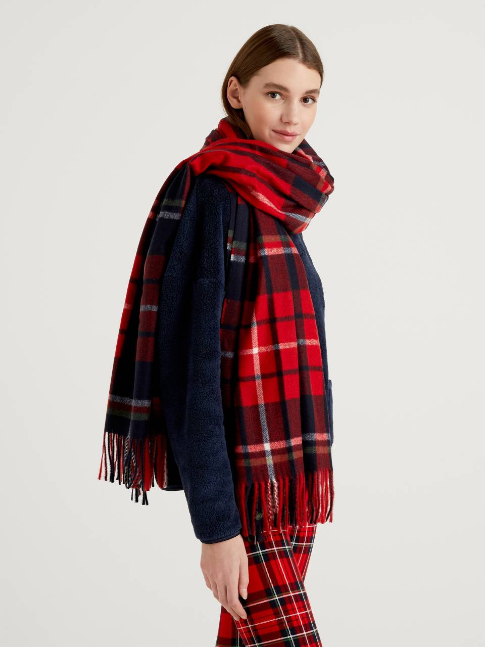 Sciarpa tartan in maglia - Rosso | Benetton | Benetton (EU)