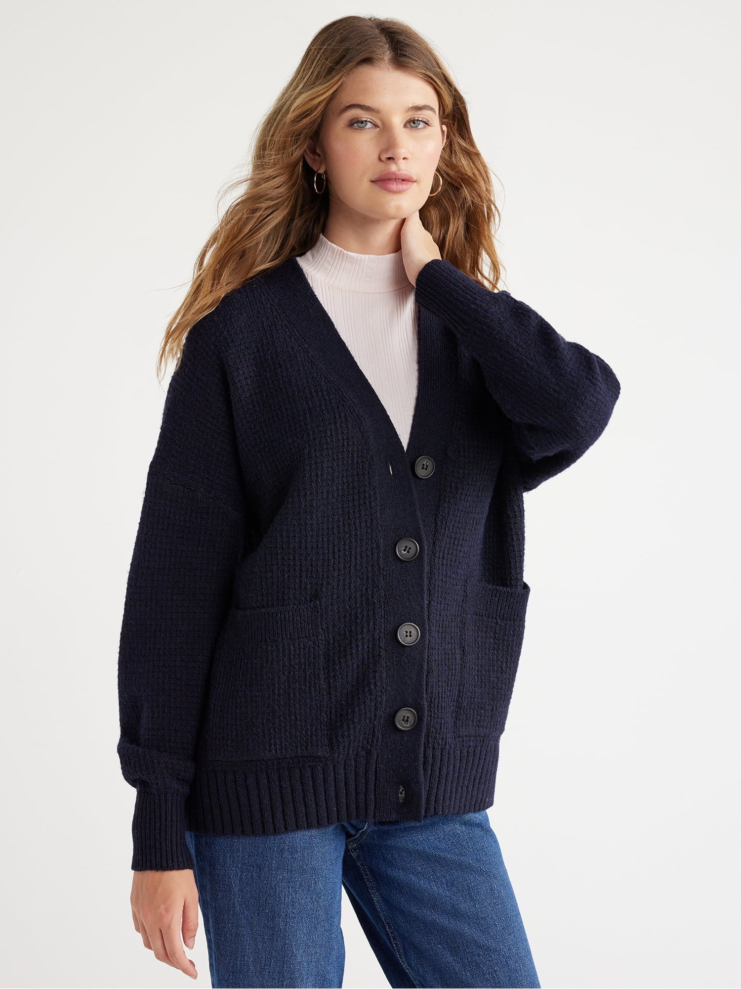 Free Assembly Women's Grandpa Cardigan Sweater with Long Sleeves, Midweight, Sizes XS-XXXL | Walmart (US)