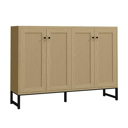 Panana Sideboard Accent Storage Cabinet with Rattan Decorated 4 Doors Dining Room Freestanding Ki... | Amazon (US)