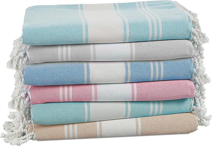 LANE LINEN Beach Towel for Women, Turkish Beach Towels Set of 6, Pre-Washed, No-Shrink Sand Free ... | Amazon (US)