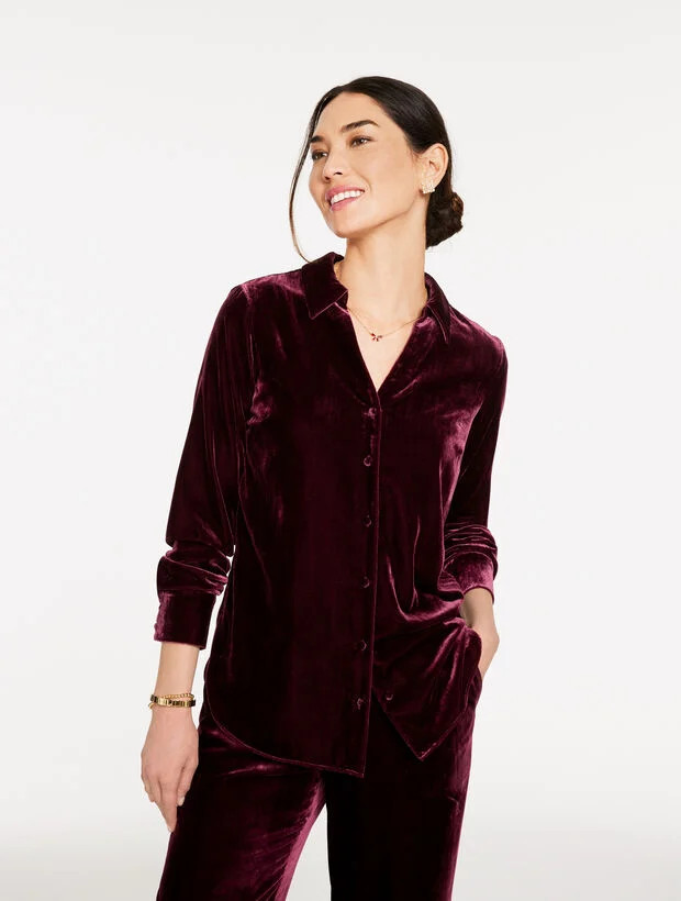 Velvet Button Front Shirt | Talbots