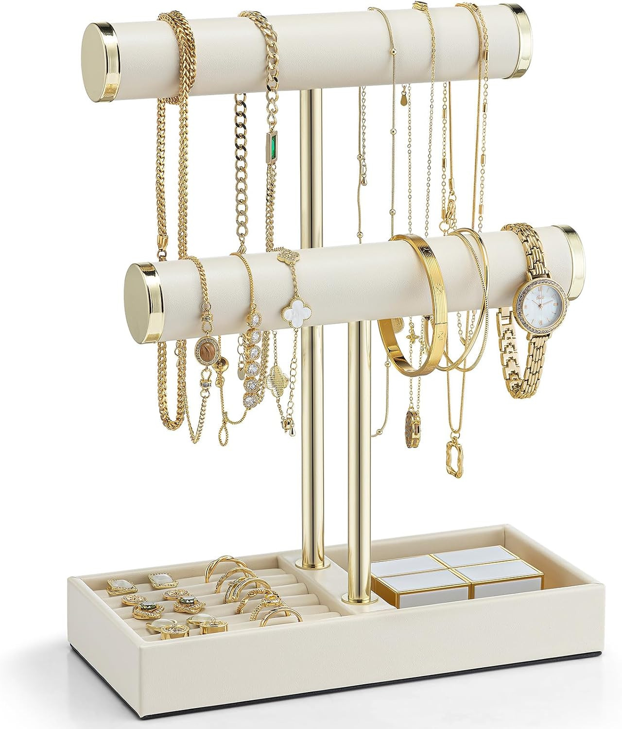 VLANDO Jewelry Organizer, 2 Tier Jewelry Bracelet Necklace Holder with Tray | Amazon (US)