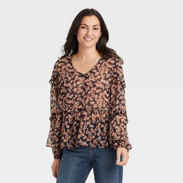 Women's Long Sleeve Shirt - Knox Rose™ Black Floral | Target
