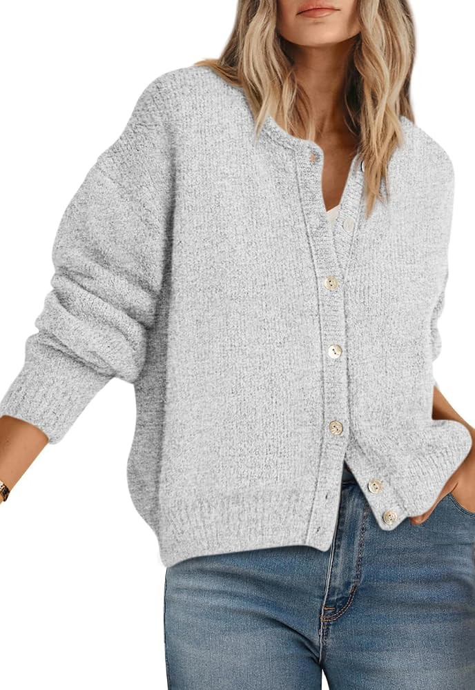 PRETTYGARDEN Long Sleeve Crewneck Button Down Womens Sweaters Fall Clothes | Amazon (US)