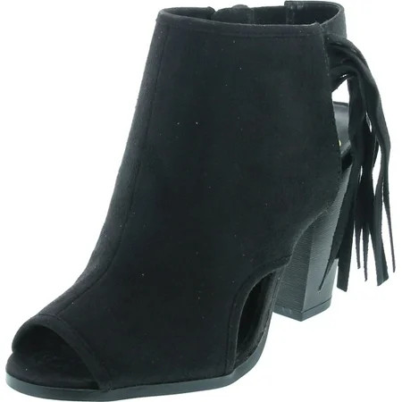 Delicious Women s Polite Peep Toe Faux Suede Fringe Tassel Stacked Heels Ankle Boot Black 6 | Walmart (US)