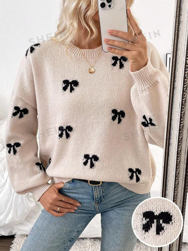 SHEIN Frenchy New 2024 Autumn/Winter Trendy Blogger Style Cute Bowknot Casual Pullover Sweater | ... | SHEIN
