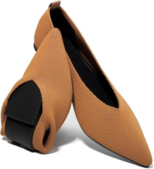 Slocyclub Flat Shoes for Women Classic Pointed Toe Slip On Ballet Shoes Knited Texture Black Leop... | Amazon (US)