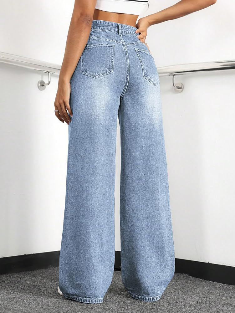 Straight Leg Jeans for Women,High Waisted Wide Leg Loose Stretchy Boyfriend Denim Pants Baggy Jea... | Amazon (US)
