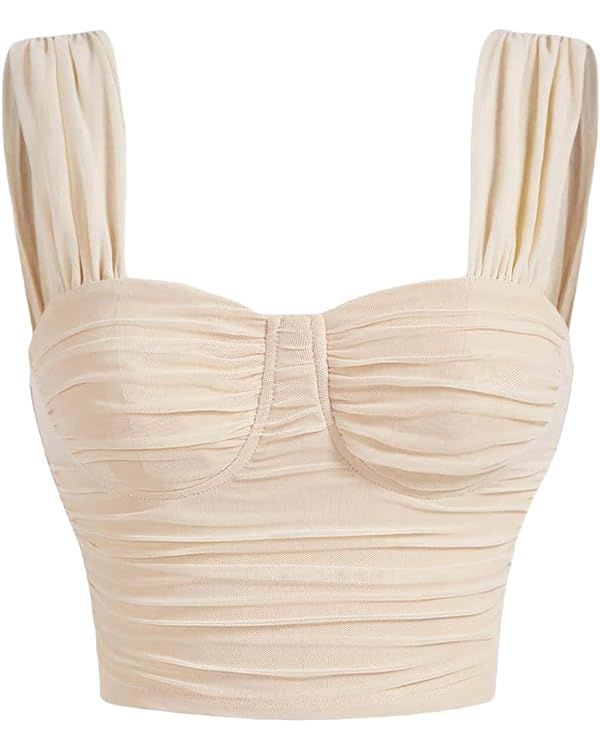 MakeMeChic Women's Summer Ruched Bustier Corset Sleeveless Crop Tank Top | Amazon (US)