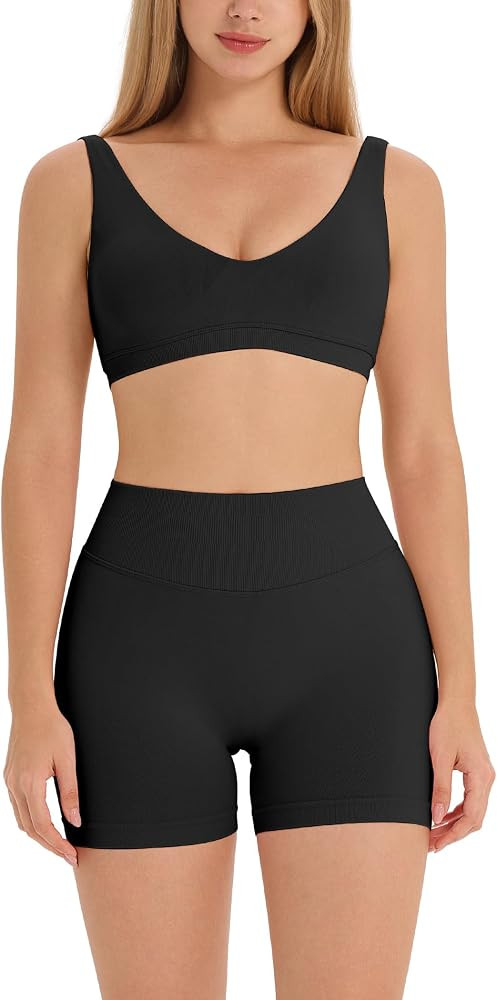 ABOCIW Womens Seamless Workout Sets Backless Sports Bra Scrunch Butt High Waist Gym Shorts 2 Piec... | Amazon (US)