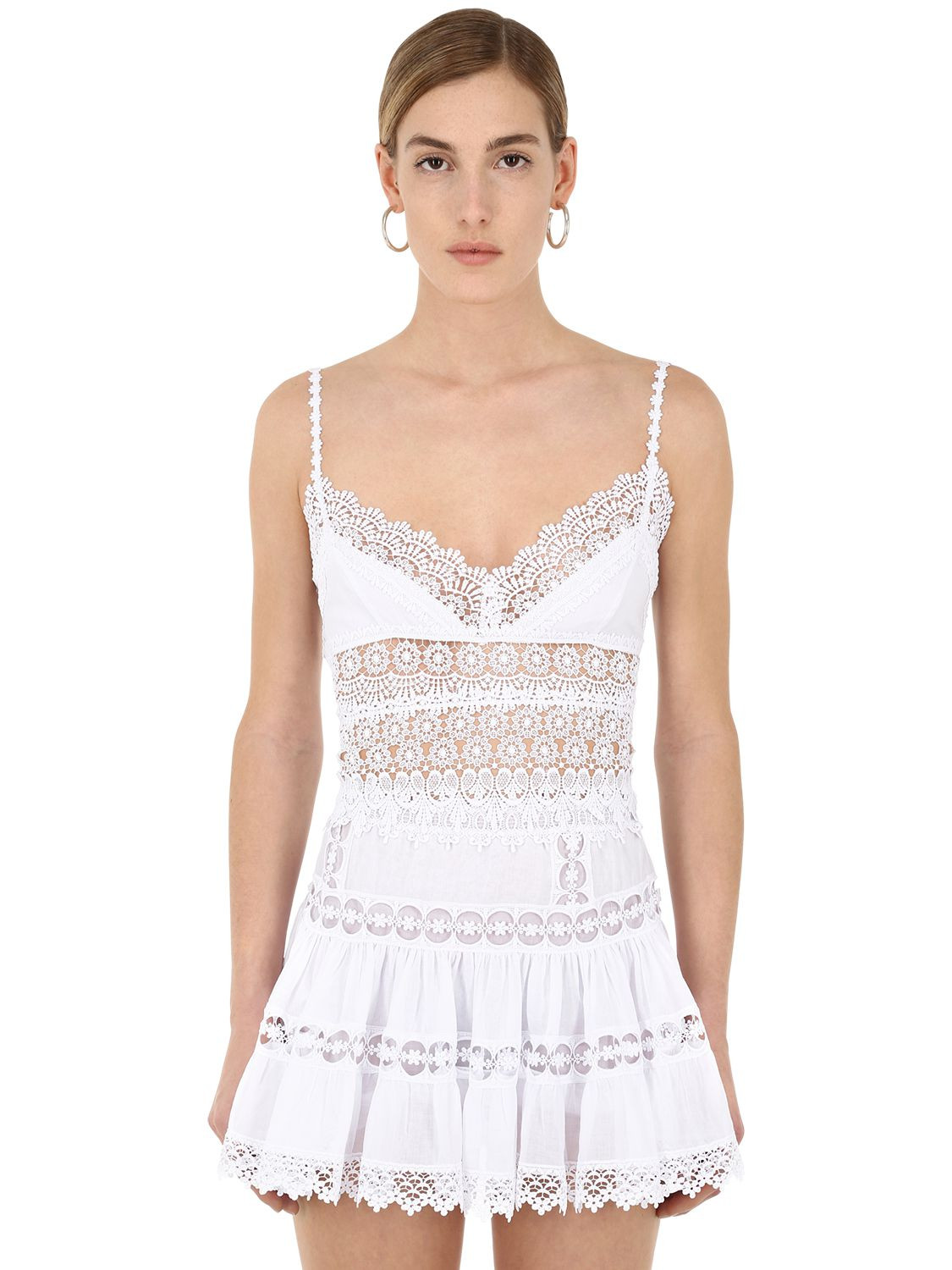 COTTON VOILE AND LACE CROPPED TOP | Luisaviaroma