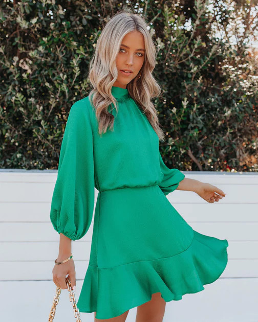 Call Me Angel Textured Satin Dress - Green | VICI