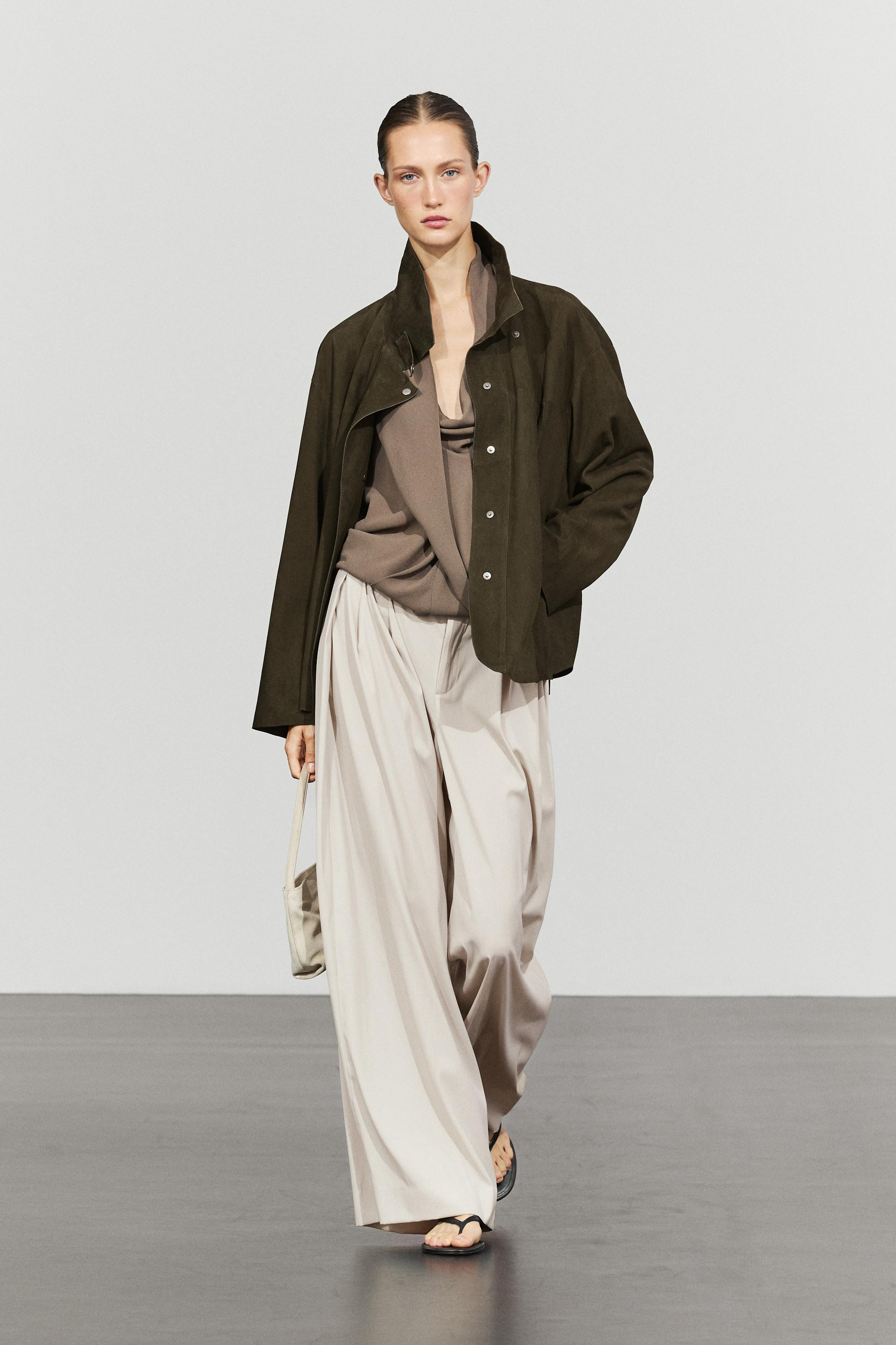 High-neck faux suede jacket | Massimo Dutti UK