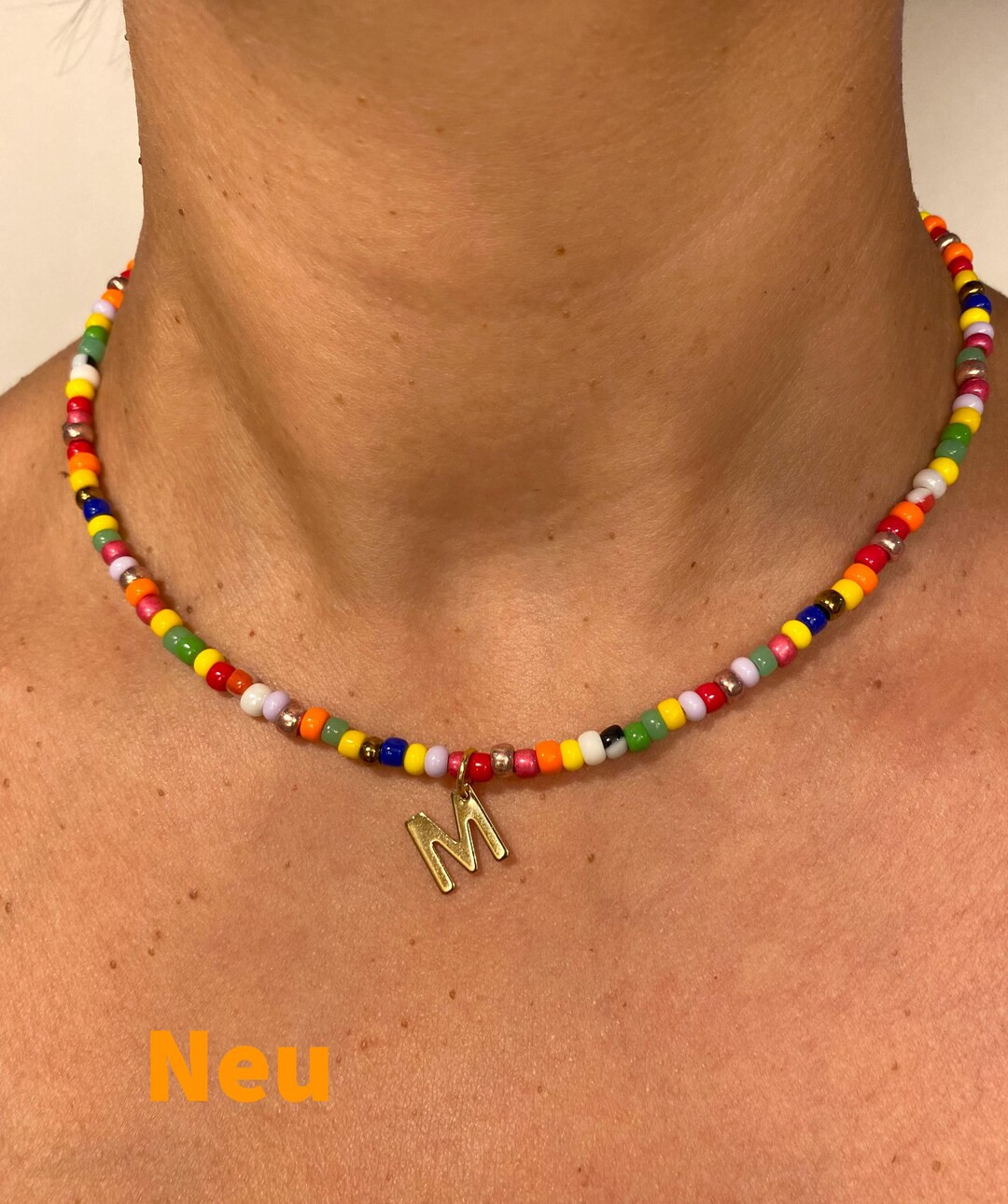 Colorful Pearl Necklace Customizable With Letters/initials in GOLD. *please Add the EXTRA Letter(... | Etsy (US)