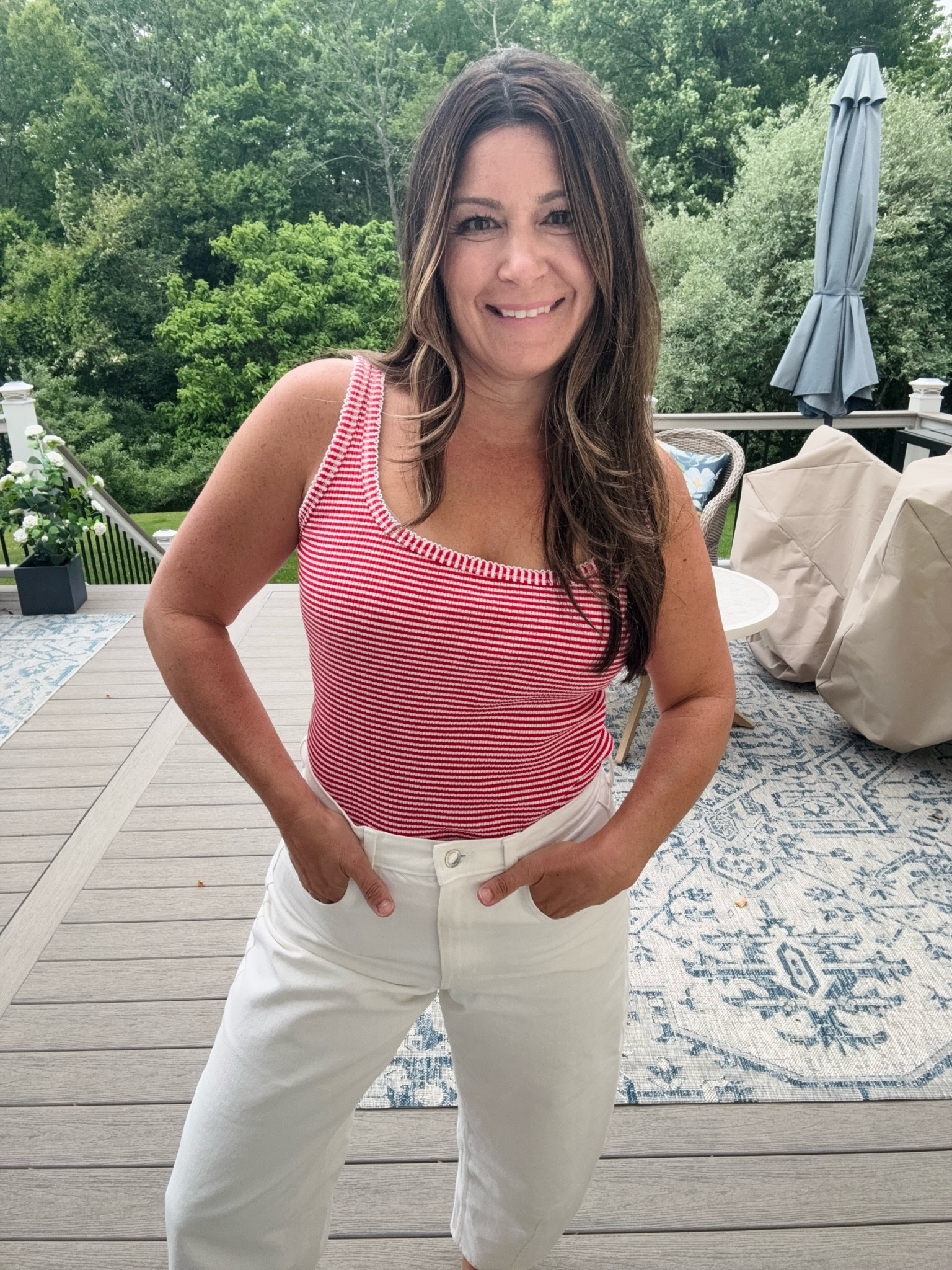 Textured tank and white barrel jeans @Target 

#LTKootd #LTKOver40