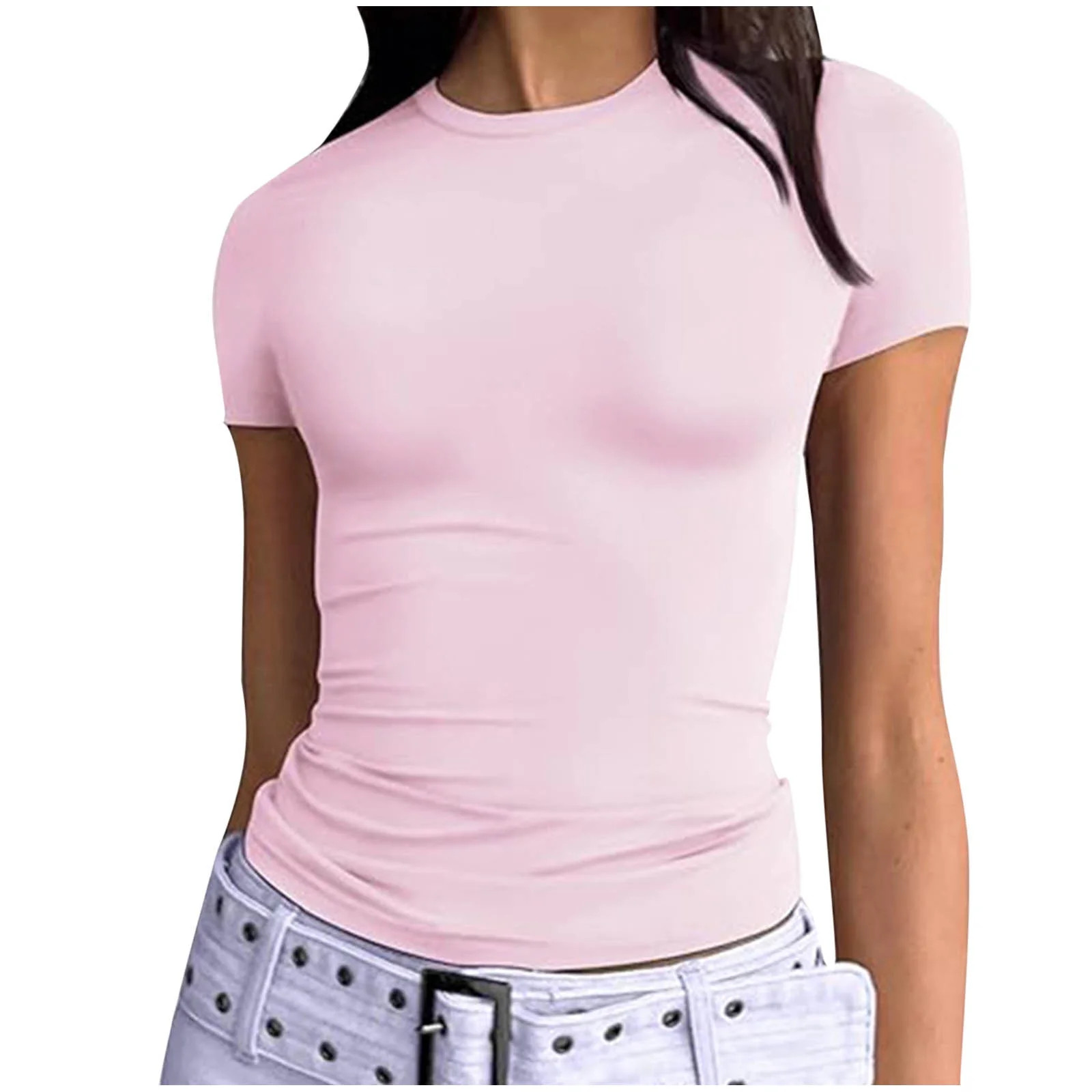 Jewelreauty Cotton Tshirts Slim Fit Short Sleeve Y2k Casual Crop Tops for Women Summer Going Out ... | Walmart (US)