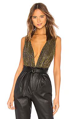 superdown Niko Deep V Bodysuit in Gold from Revolve.com | Revolve Clothing (Global)