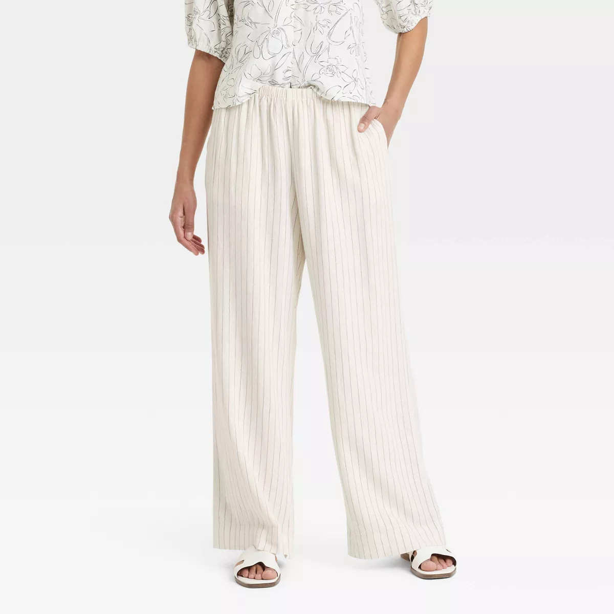 Women's Mid-Rise Wide Leg Linen Pull-On Pants - A New Day™ | Target