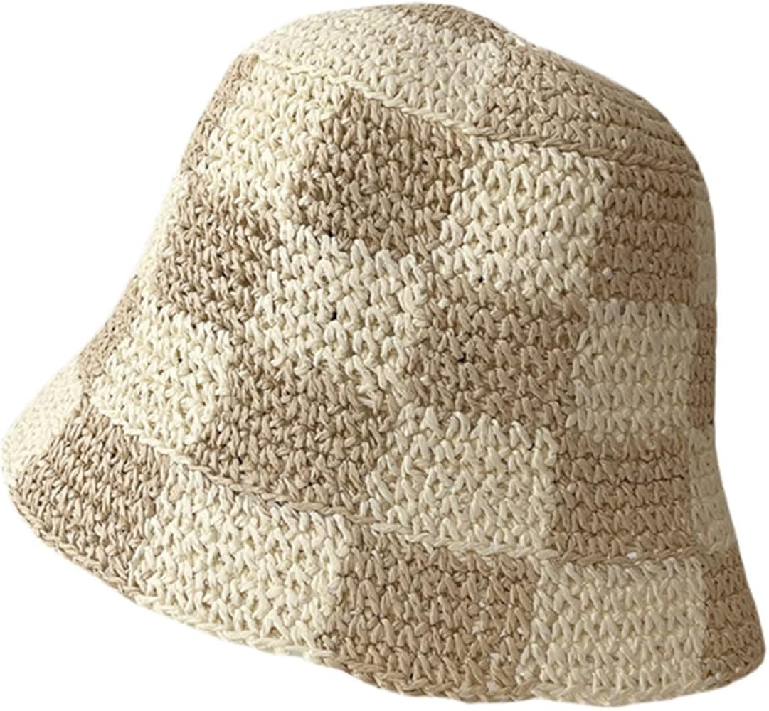 Women Wide Brim Sun Crochet Bucket Hat Cute Flower Pattern Knitted Fisherman Hat Summer Trendy Ou... | Amazon (US)