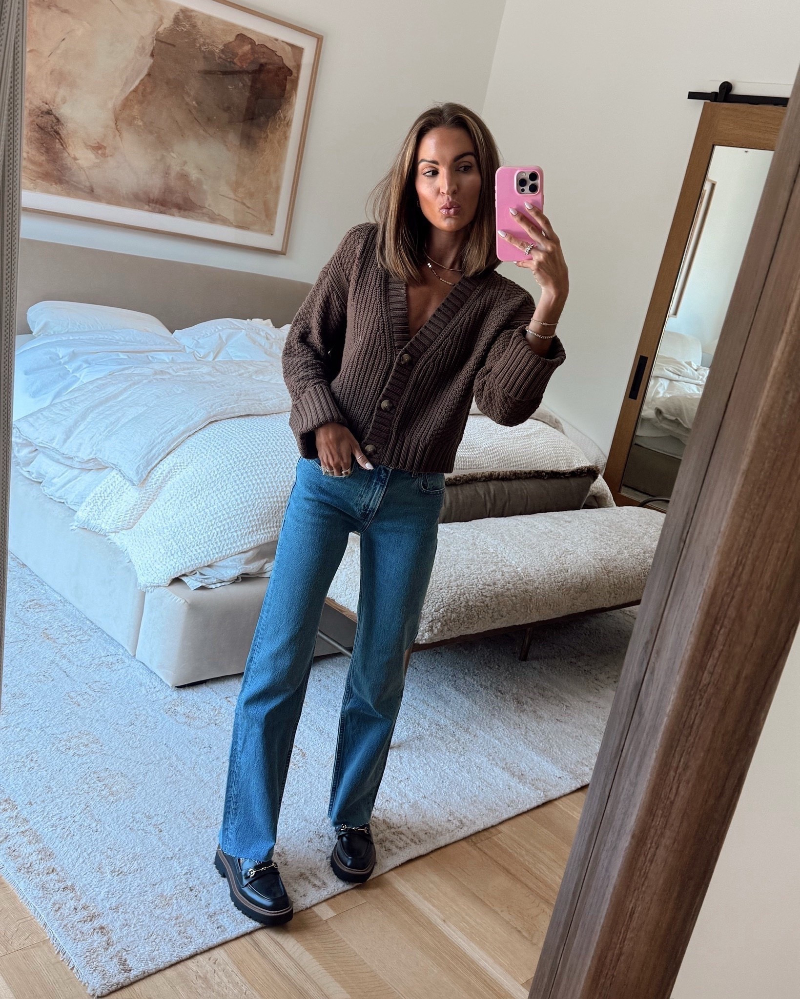 easy fall outfit featuring some of my  wardrobe staples 🤎 love a classic cardigan + flattering straight leg jeans combo  💯 


#falloutfit #teacheroutfit #abercrombie #cardigan #denim 

#LTKFindsUnder100