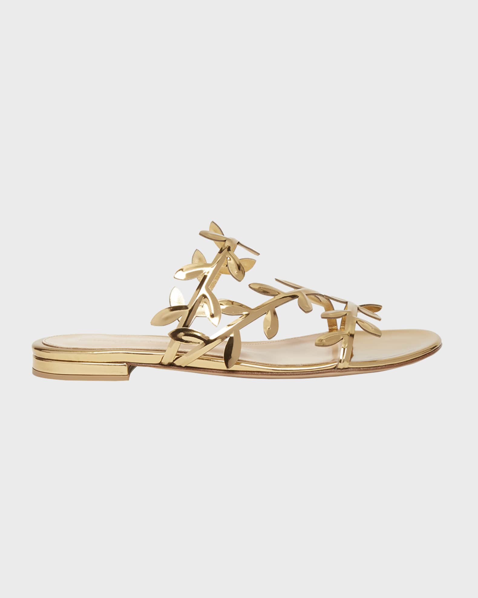 Metallic Branch Flat Slide Sandals | Neiman Marcus