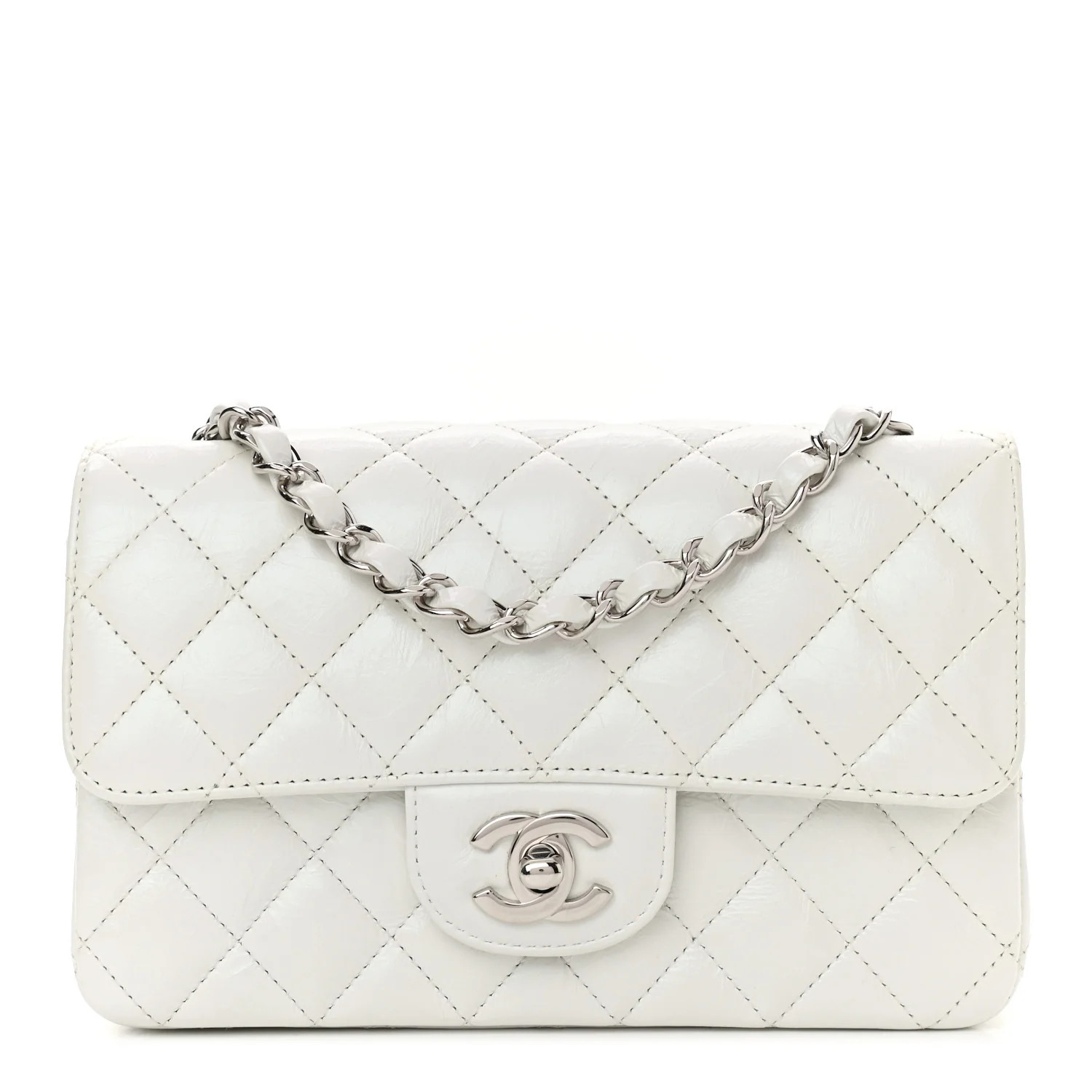 CHANEL Iridescent Crumpled Calfskin Quilted Mini Rectangular Flap White | FASHIONPHILE | Fashionphile
