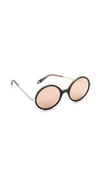 Victoria Beckham Feminine Inlay Round Sunglasses - Black/18K Gold | Shopbop