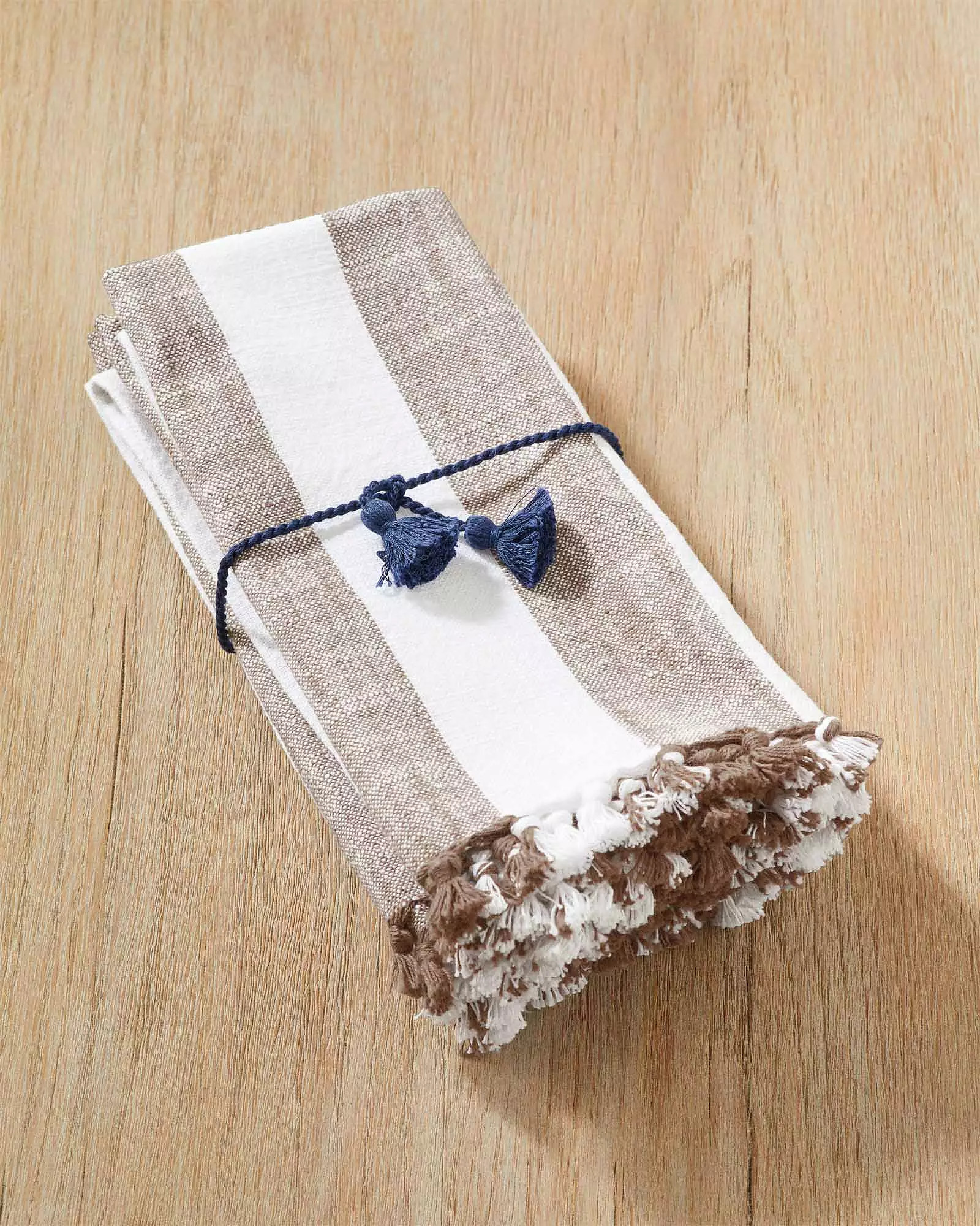 Awning Stripe Napkin - White/Mink (Set of 4) | Serena and Lily