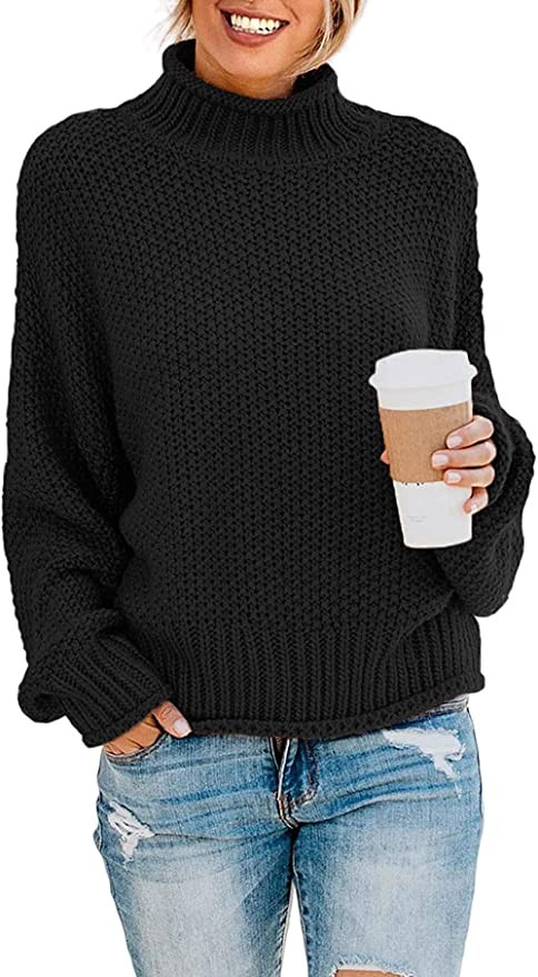 ZESICA Women's Turtleneck Sweaters Long Batwing Sleeve Oversized Chunky Knitted Pullover Tops | Amazon (US)