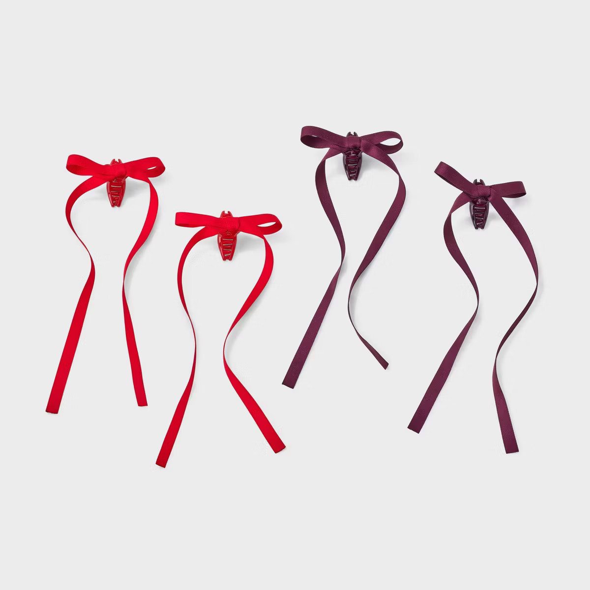 Girls' 4pk Long Tail Satin Bow Claw Clip Set - art class™ Maroon/Red | Target