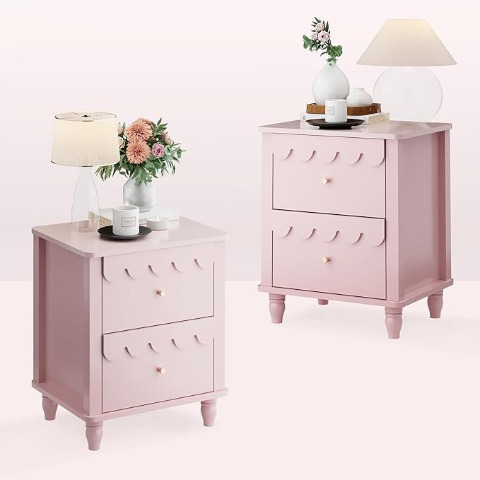 Anbuy Pink Nightstand Set of 2, Night Stand Side End Table with Solid Wood Legs | Amazon (US)