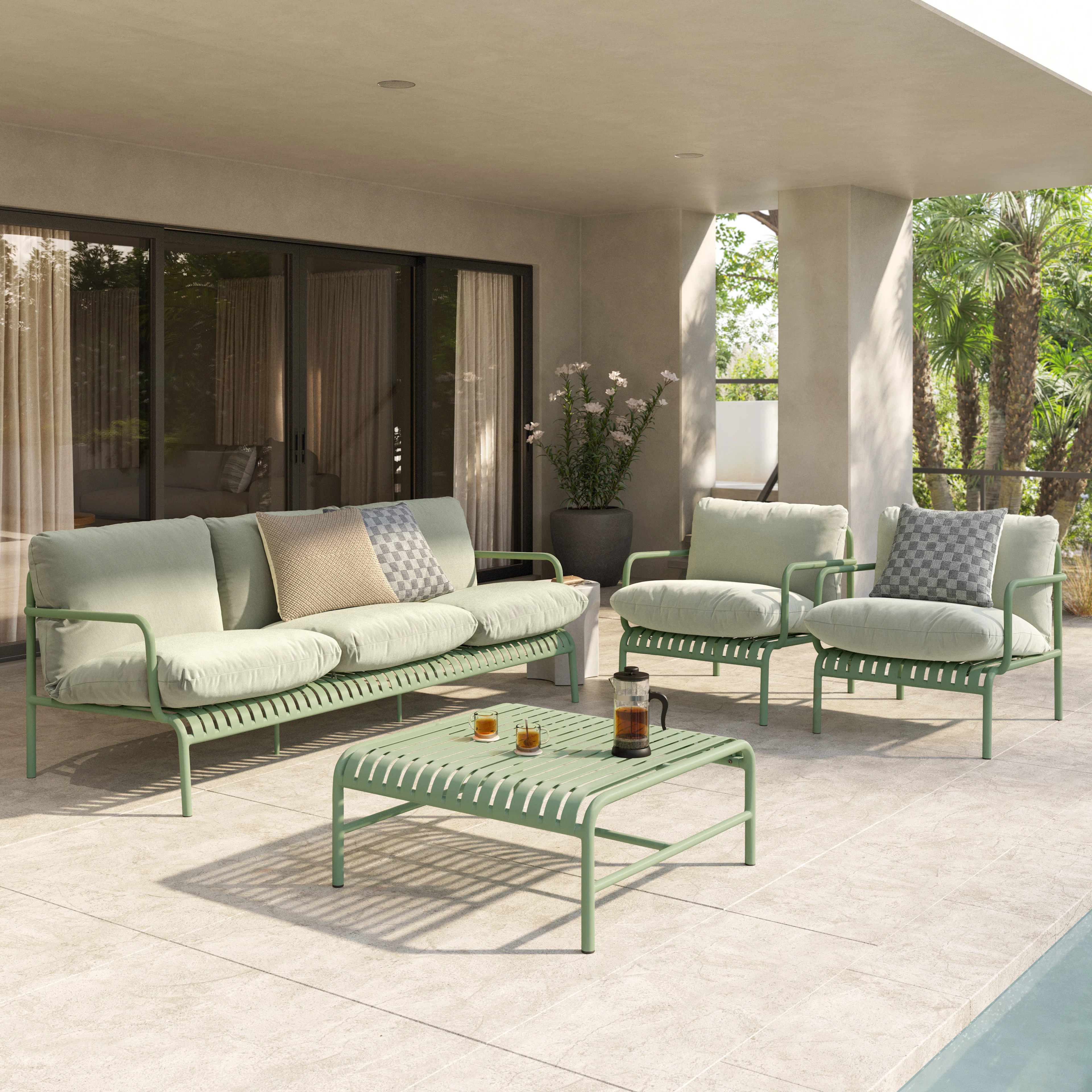 Sarek 89" Outdoor Sofa Set - Sunbrella® Mint | Article