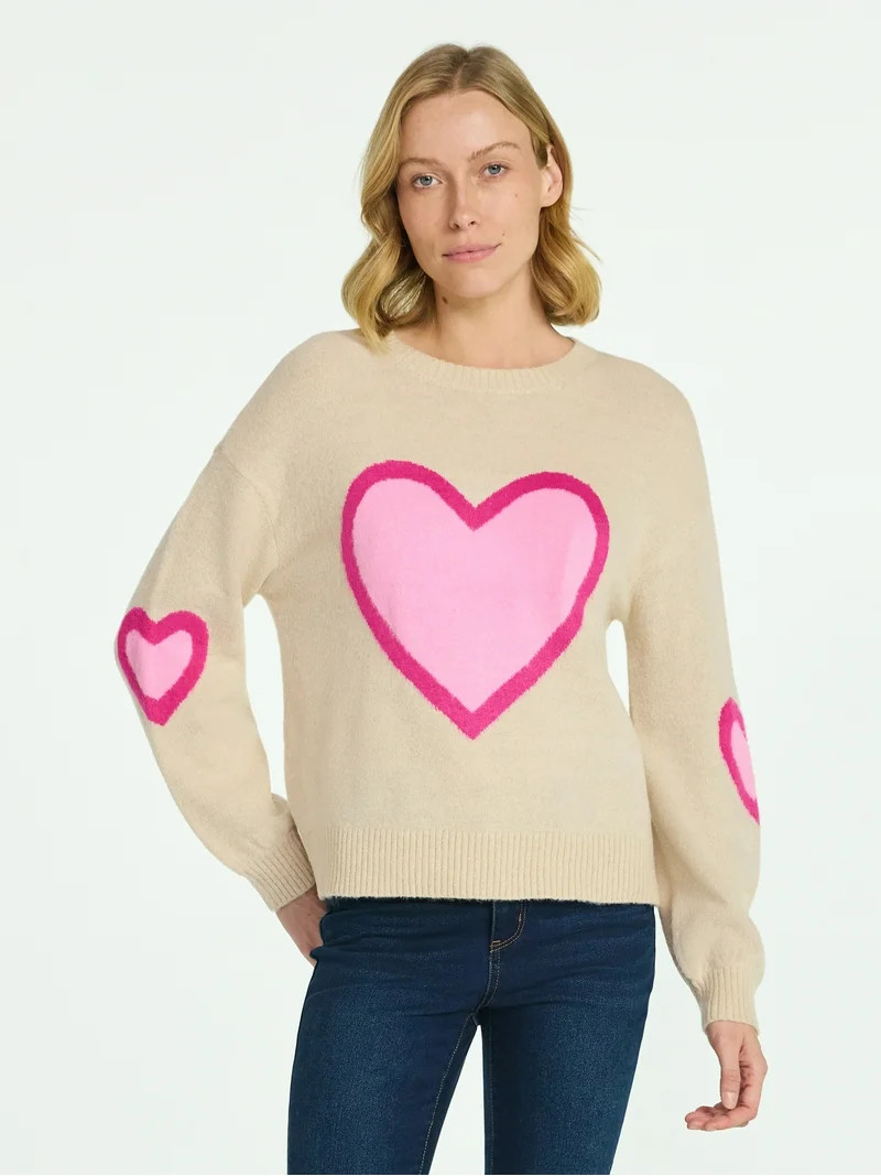 99 Jane Street Women's and Women's Plus Heart Sweater, Midweight, Sizes XS-4X | Walmart (US)