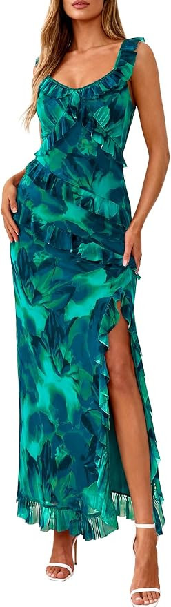 PRETTYGARDEN Women's Summer Spaghetti Strap Maxi Dress Sleeveless Side Slit Mesh Cocktail Dresses... | Amazon (US)