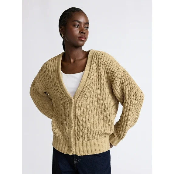 Scoop Women's Oversized Ribbed Cardigan Sweater, Midweight, Sizes XS-XXL | Walmart (US)