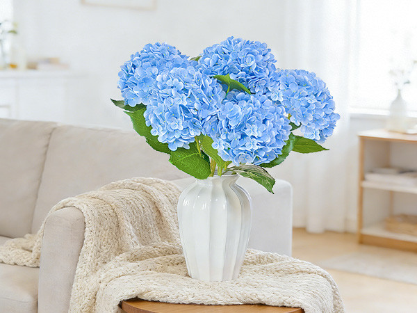Real Touch Blue Hydrangea Artificial Flowers with Stems, Fake Silk Flowers for Outdoors, 3 Pcs Ar... | Amazon (US)