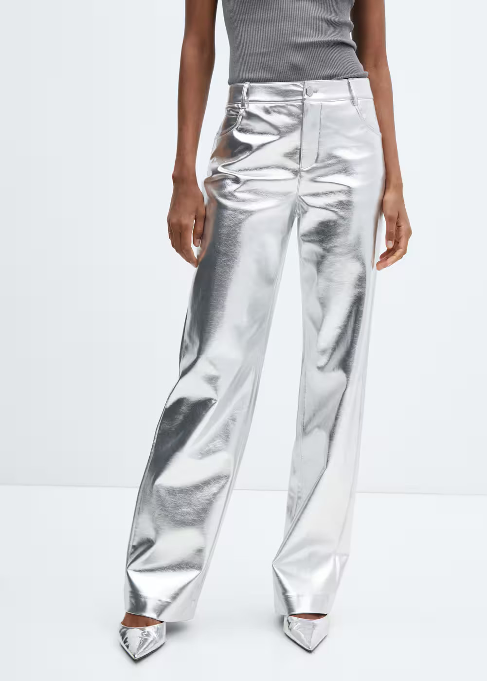 Metallic leather effect pants -  Women | Mango USA | MANGO (US)